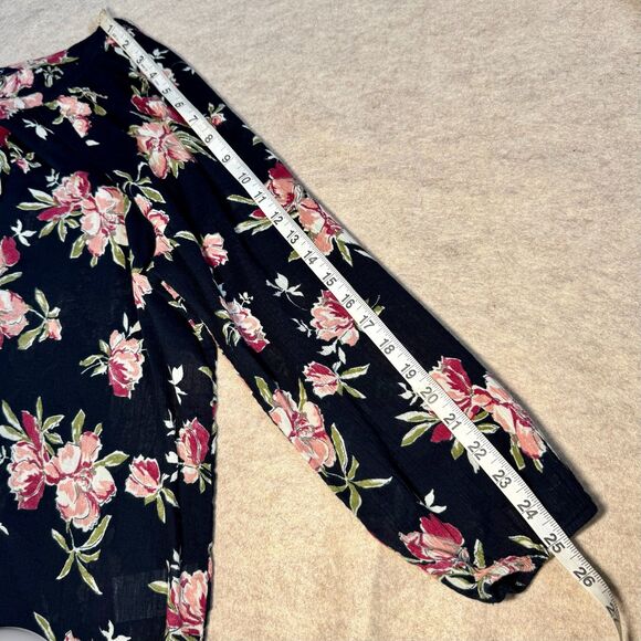 Chaps black pink floral peasant blouse Women’s 2XL boho tunic top long sleeve - Picture 6 of 8